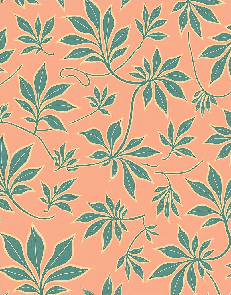 Coral Tropical Leaf Pattern Rug