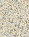 Delicate Blue Floral Botanical Pattern Rug