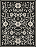 Black Floral Botanical Pattern Design Rug