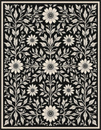 Black Floral Botanical Pattern Design Rug