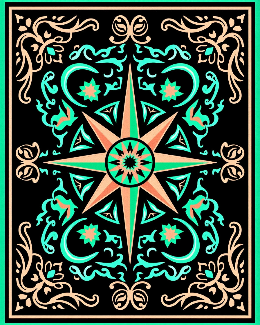 Starburst Mandala Floral Scroll Work Rug