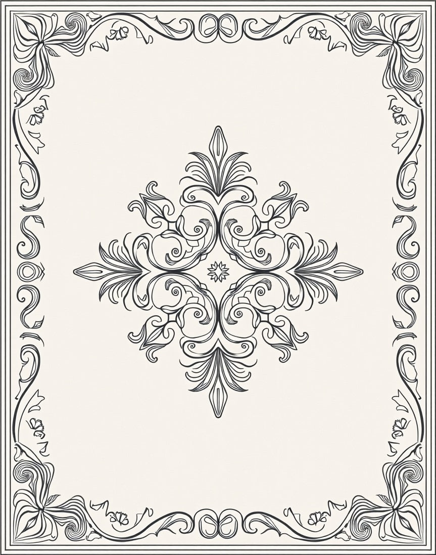 Elegant Black White Floral Scroll Rug