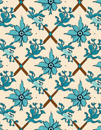Elegant Teal Floral Diamond Pattern Rug