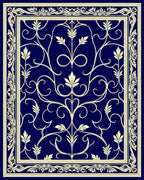 Ornate Blue Cream Floral Vine Rug