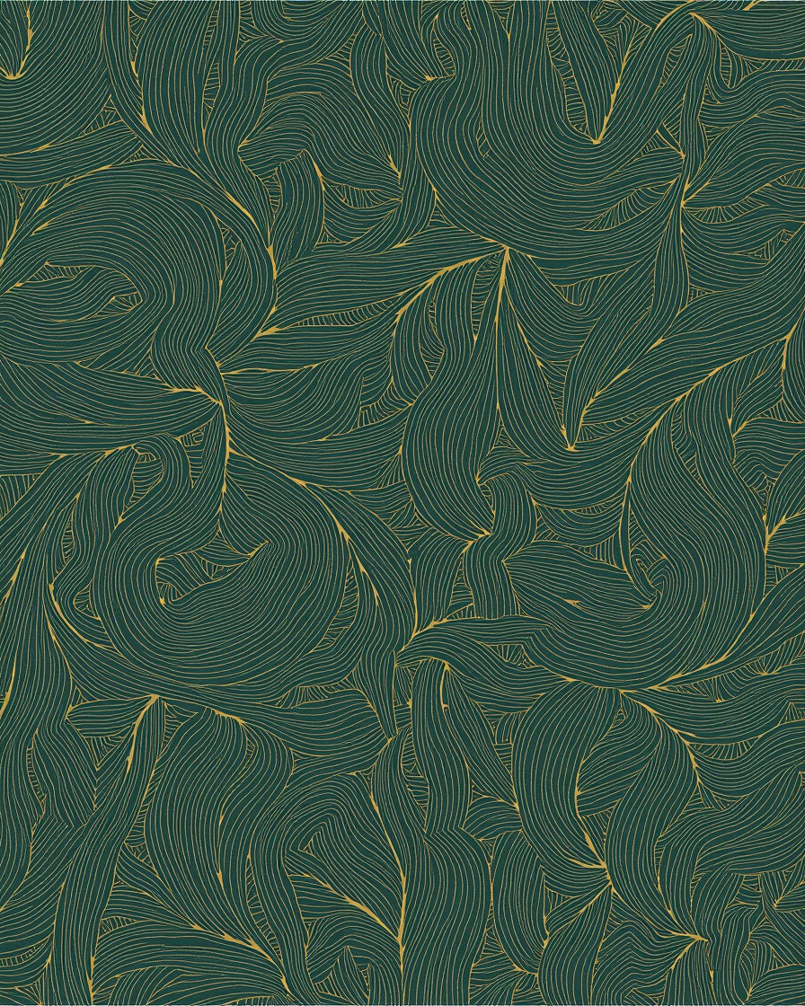 Emerald Gold Leaf Line Art Rug