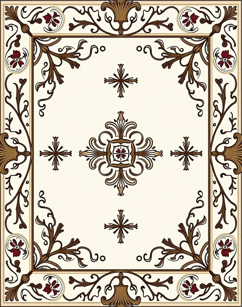 Ornate Floral Vine Frame Rug