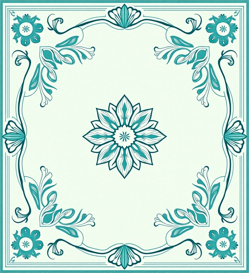 Teal Floral Arch Motif Design Rug