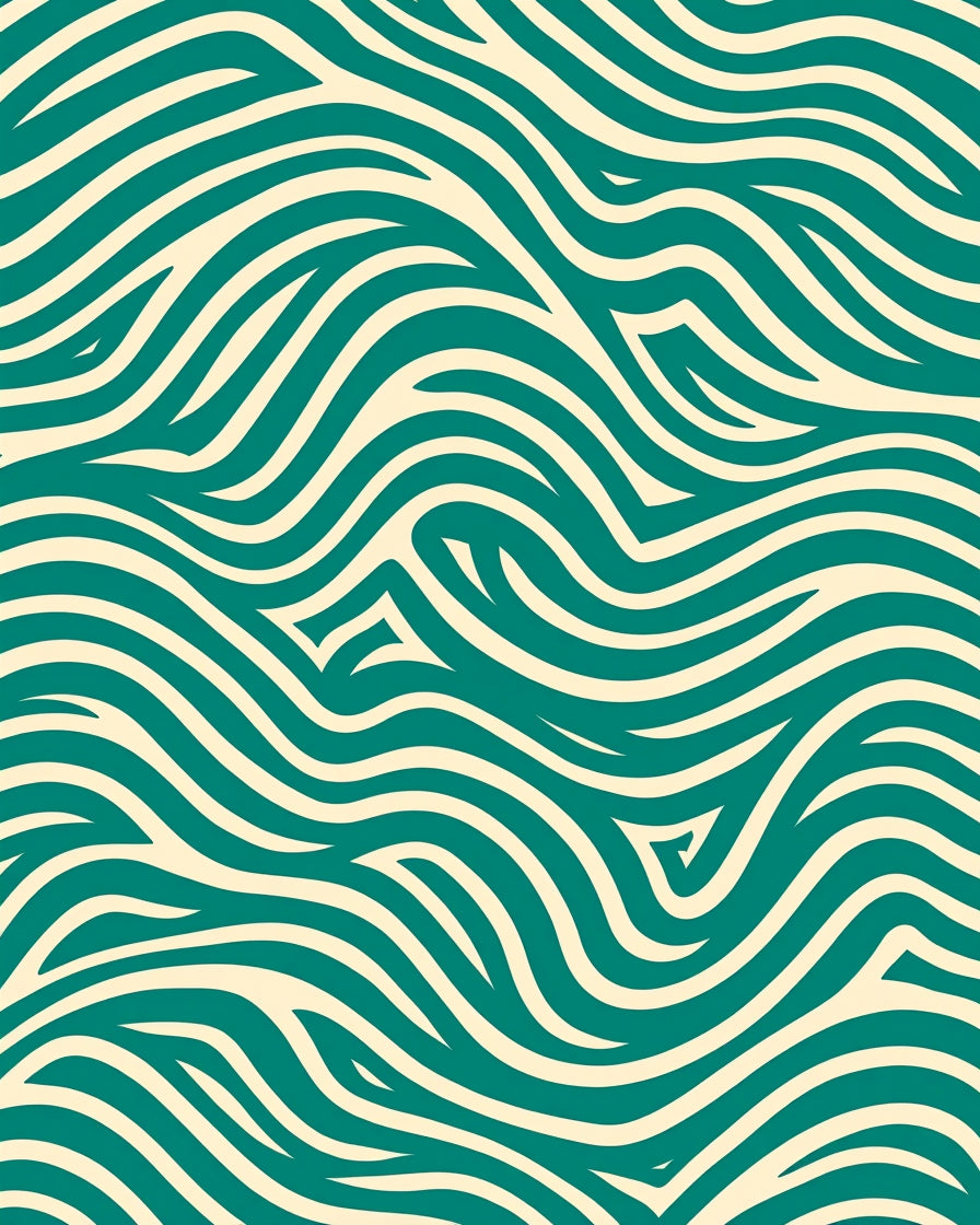 Teal Cream Abstract Wavy Rug
