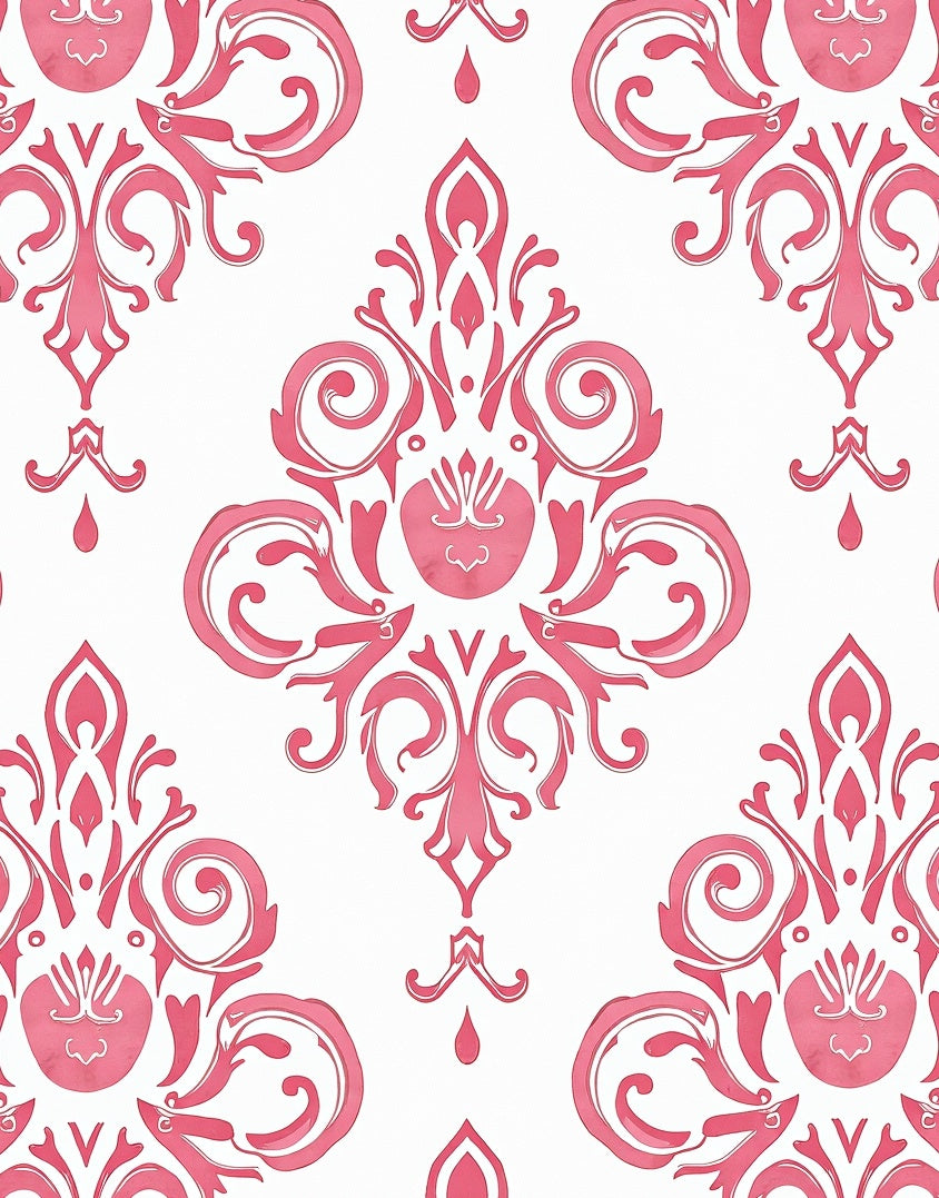 Pink Watercolor Damask Pattern Rug