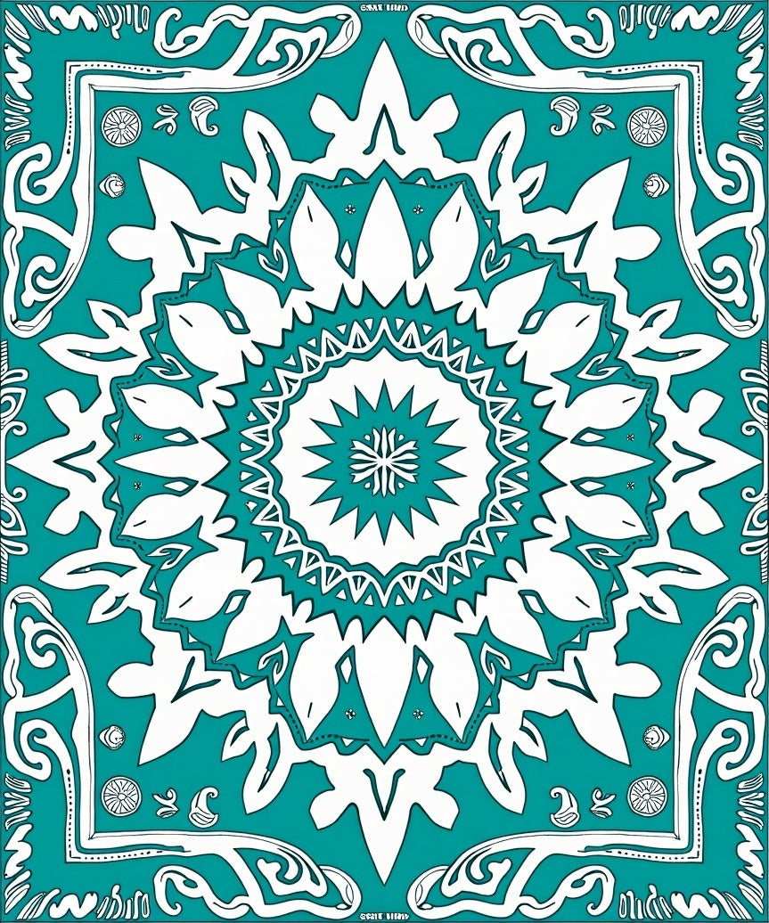 Bold Teal White Geometric Medallion Rug