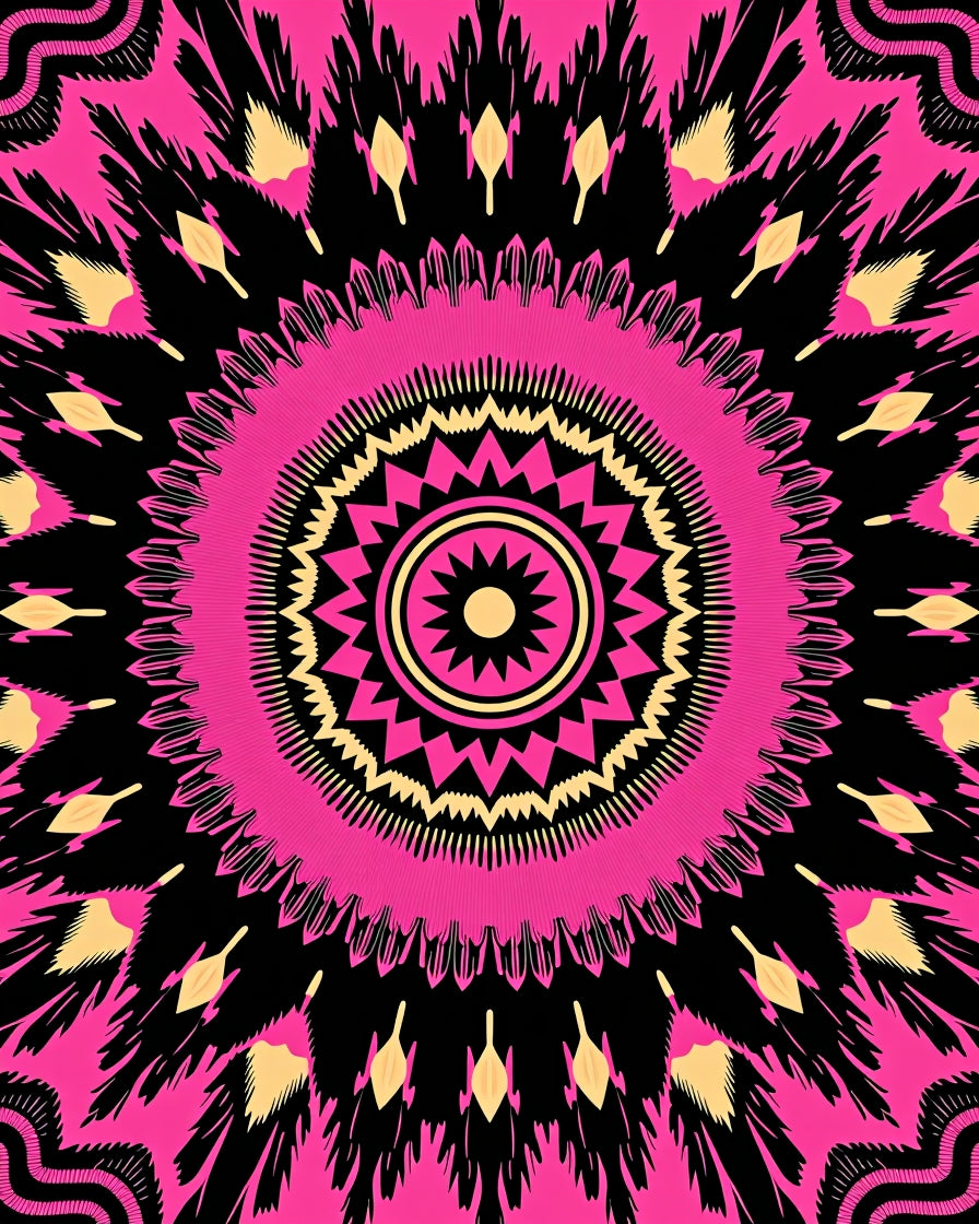 Radiant Pink Black Yellow Mandala Design Rug