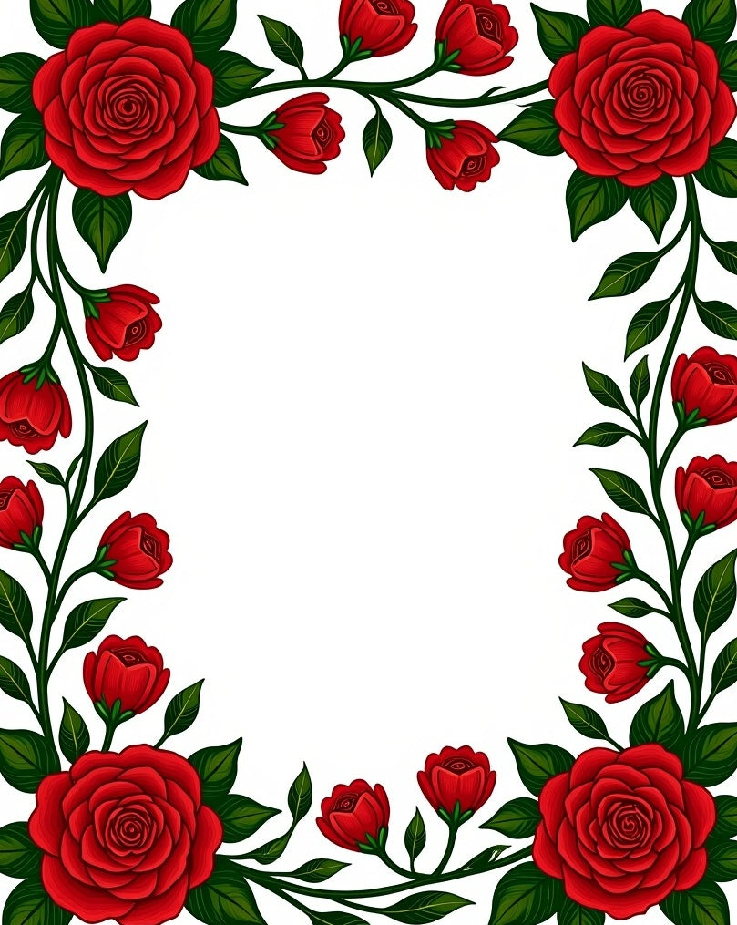 Red Rose Blooming Botanical Design Rug
