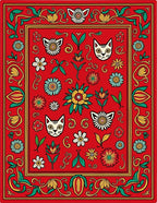 Playful Cat Floral Border Design Rug