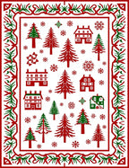 Winter Village Red Green Trees Snowflakes Rug