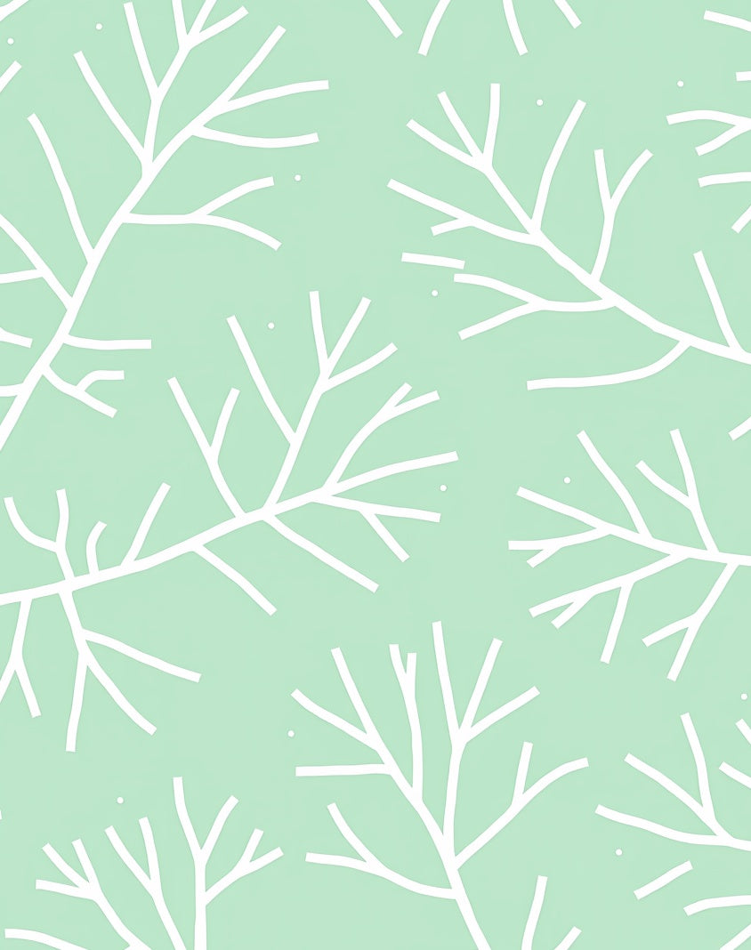 White Branch Pattern On Light Green Rug