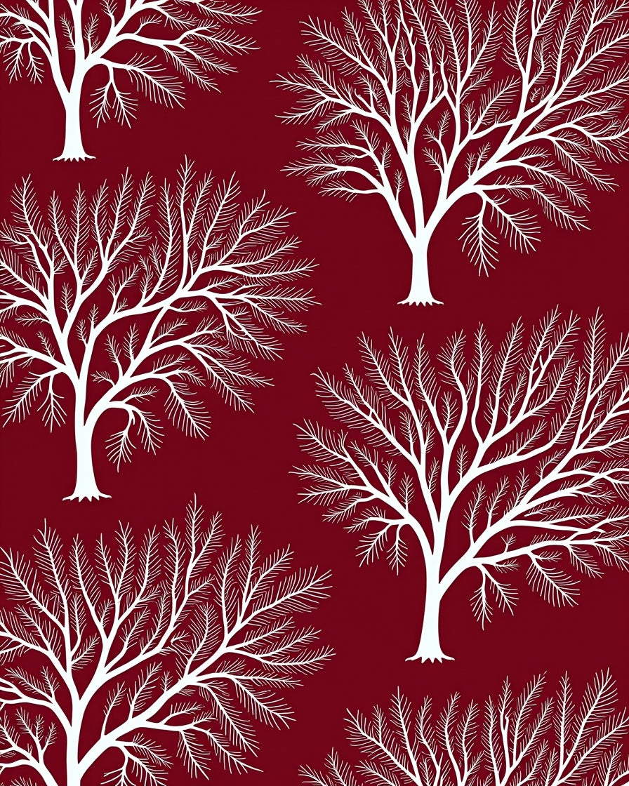 Vivid White Stylized Trees Design Rug