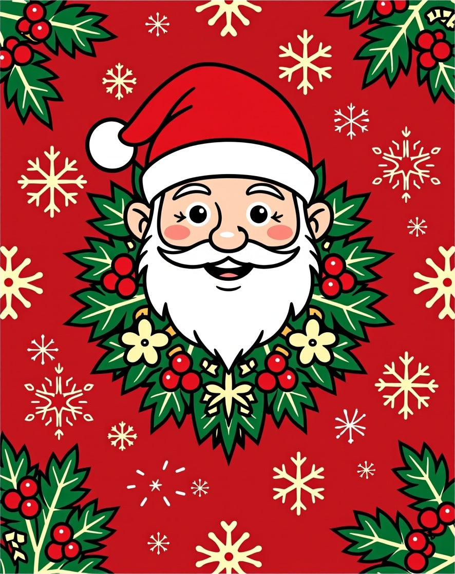 Festive Santa Claus Holly Pattern Rug