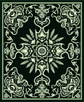Antique Black Floral Scroll Medallion Rug