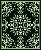 Antique Black Floral Scroll Medallion Rug