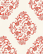Classic Red Floral Scroll Pattern Rug