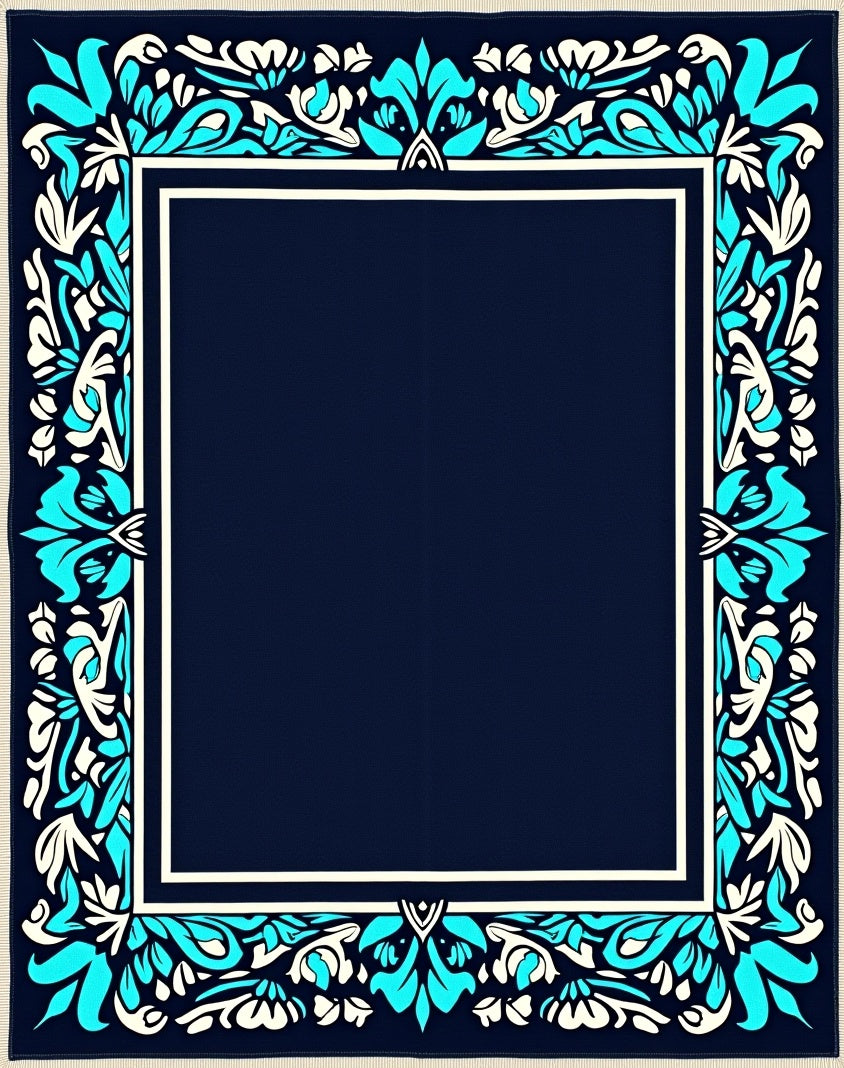 Deep Blue Floral Border Rug
