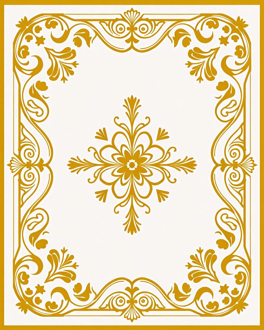 Ornate Floral Gold Border Design Rug