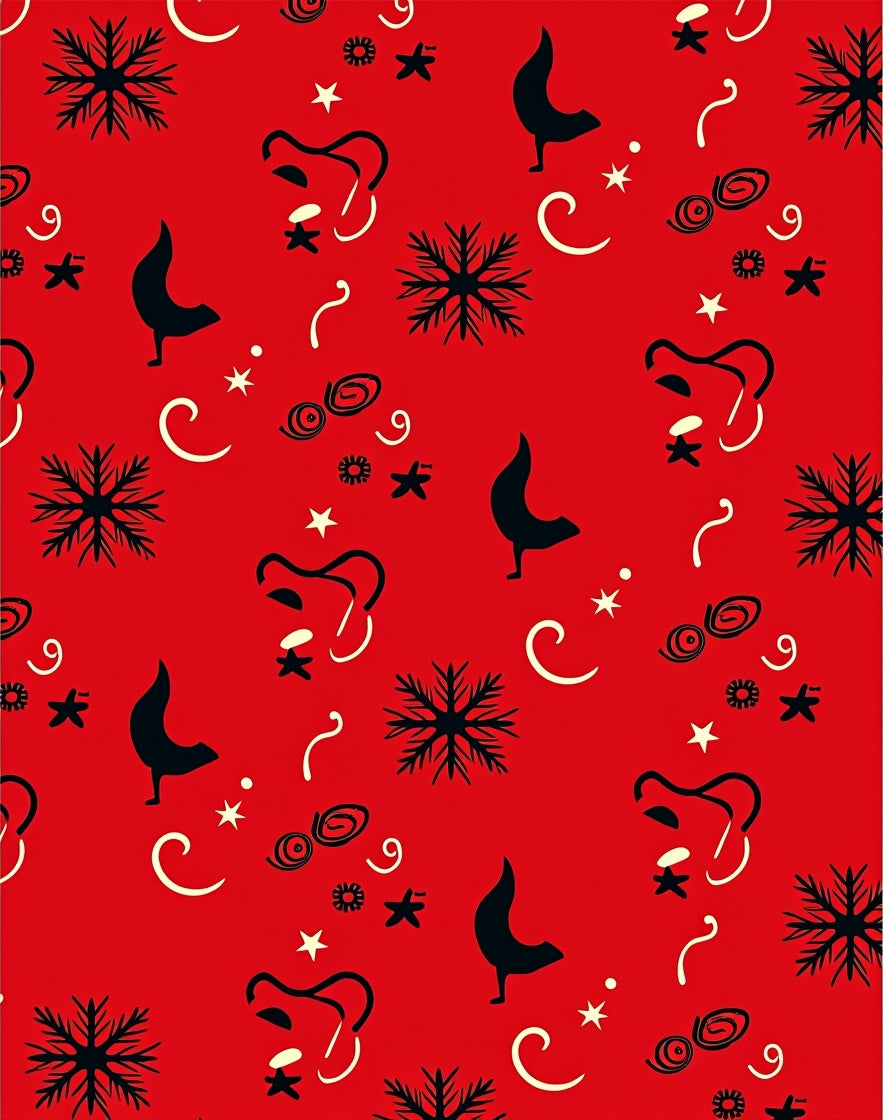 Stylized Red Rooster Snowflake Pattern Rug
