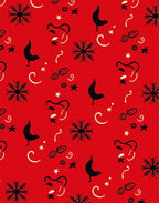 Stylized Red Rooster Snowflake Pattern Rug