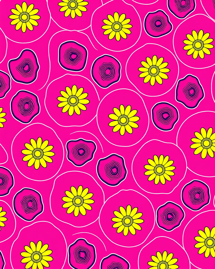 Bright Pink Floral Round PatternRug Rug