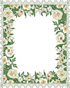 Elegant Floral Border With Cream Green Blooms Rug