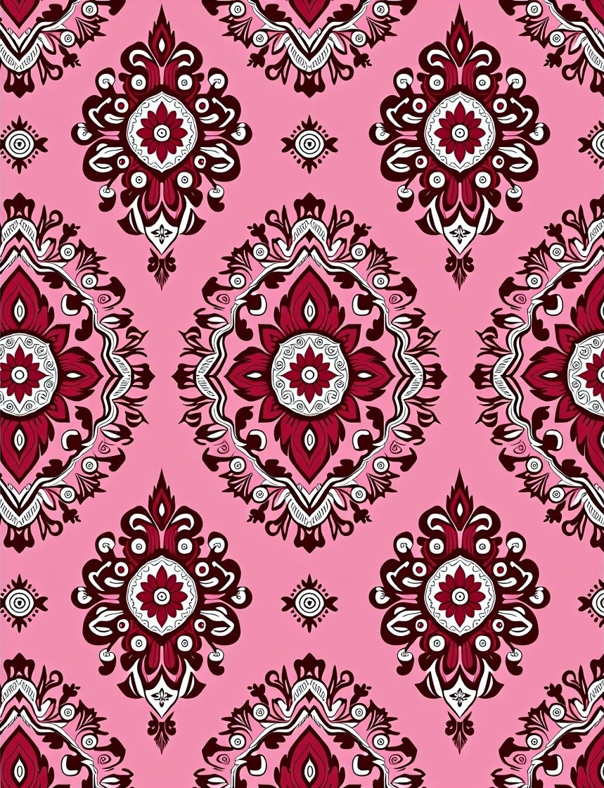 Damask Floral Pink And Burgundy Rug