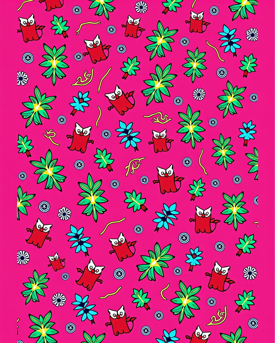 Whimsical Red Bird Floral Pattern Rug