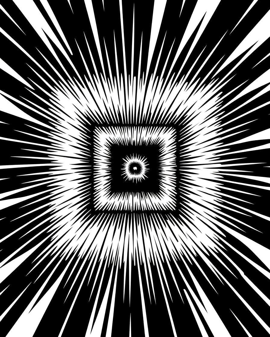 Black White Radial Square Pattern Rug