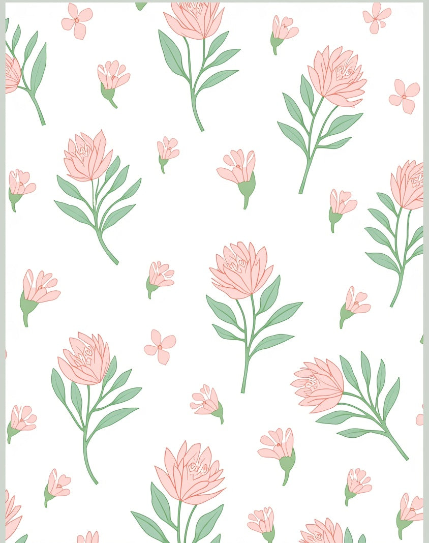 Pastel Floral Pattern With Green Leaves Rug