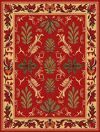 Ornate Red Floral Scrollwork Design Rug