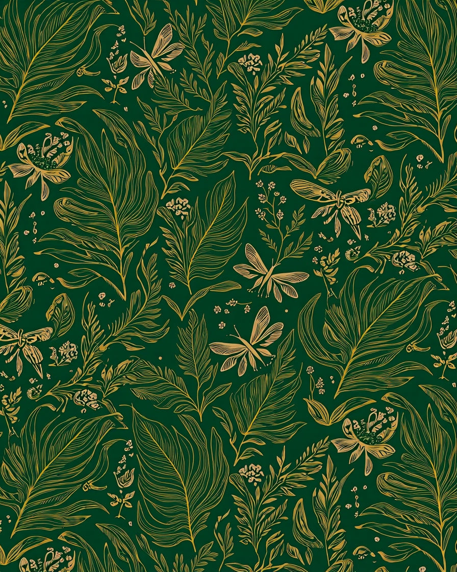 Golden Dragonfly Botanical Emerald Forest Rug