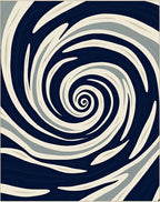 Swirling Dark Navy Cream Gray Pattern Rug
