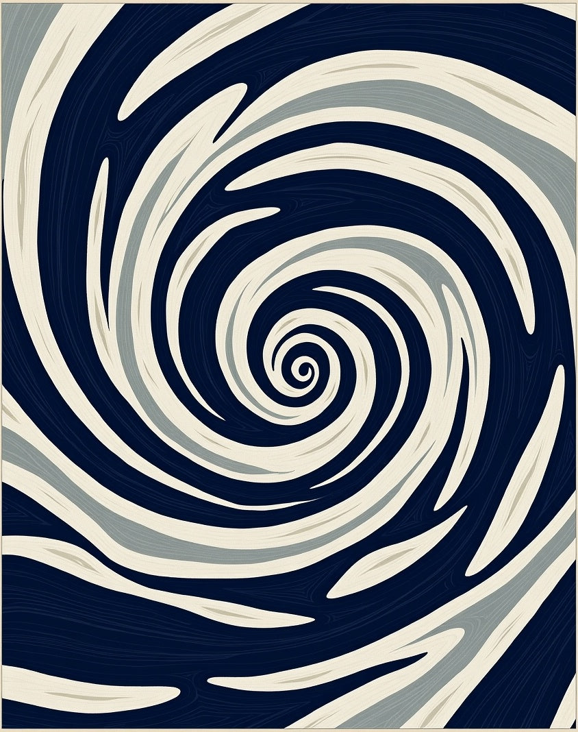 Swirling Dark Navy Cream Gray Pattern Rug