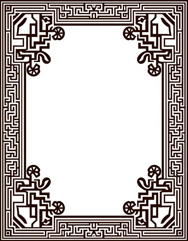 Intricate Black Maze Border Pattern Rug