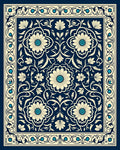 Navy Cream Floral Medallion Border Design Rug