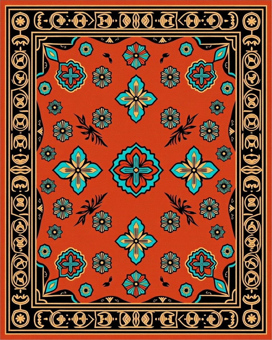 Bold Floral Abstract Tribal Rug