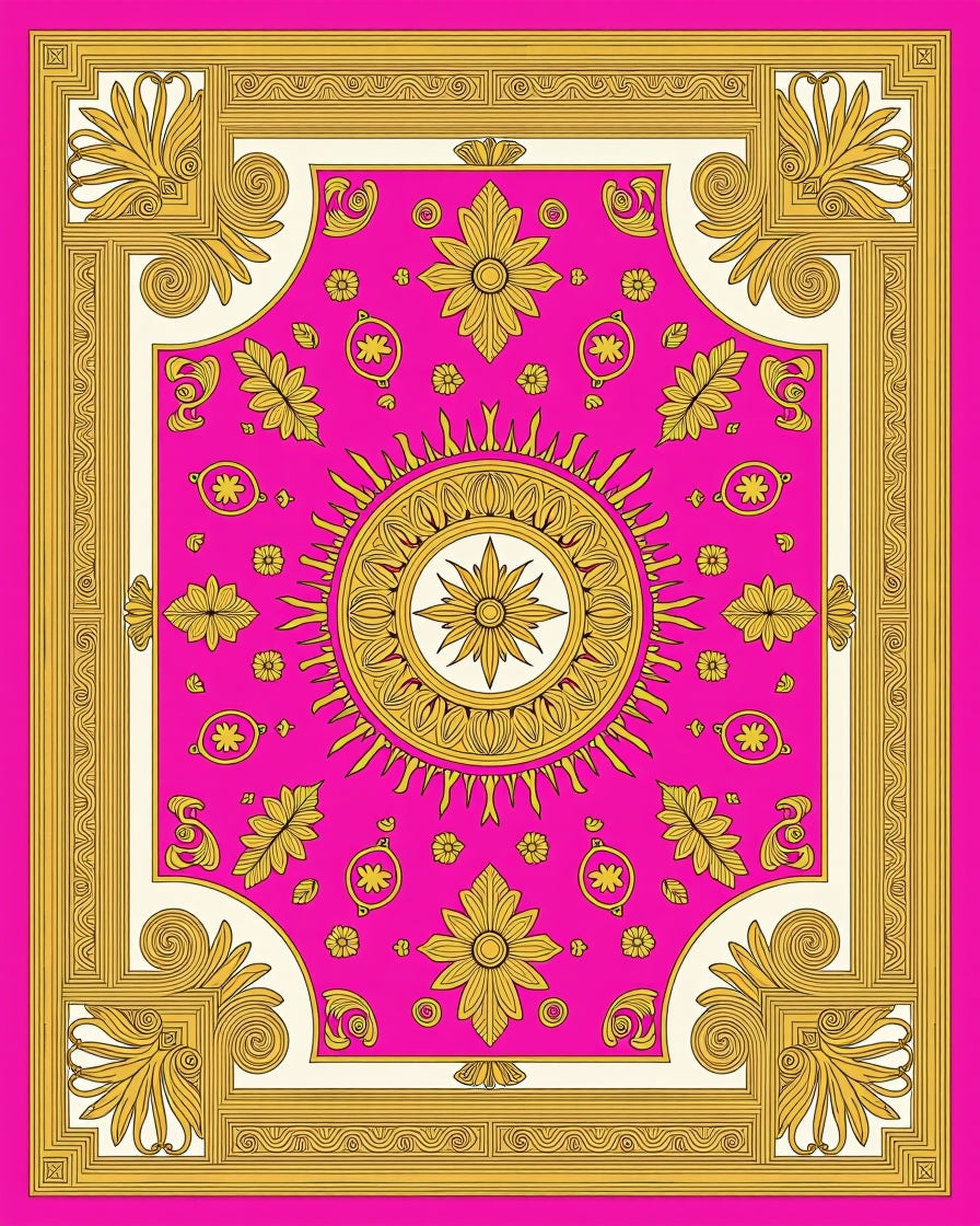 Ornate Floral Sunburst Charm Design Rug