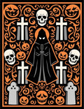 Gothic Halloween Skull Tombstone Pumpkin Rug