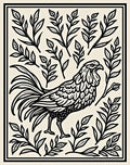 Bold Rooster Floral Line Art Rug
