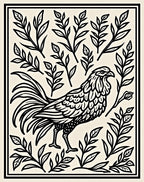 Bold Rooster Floral Line Art Rug