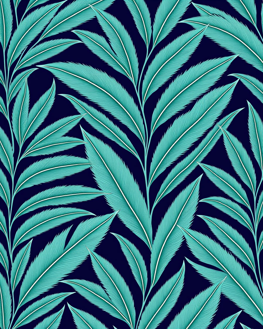 Teal Feathers Dark Navy Foliage Rug