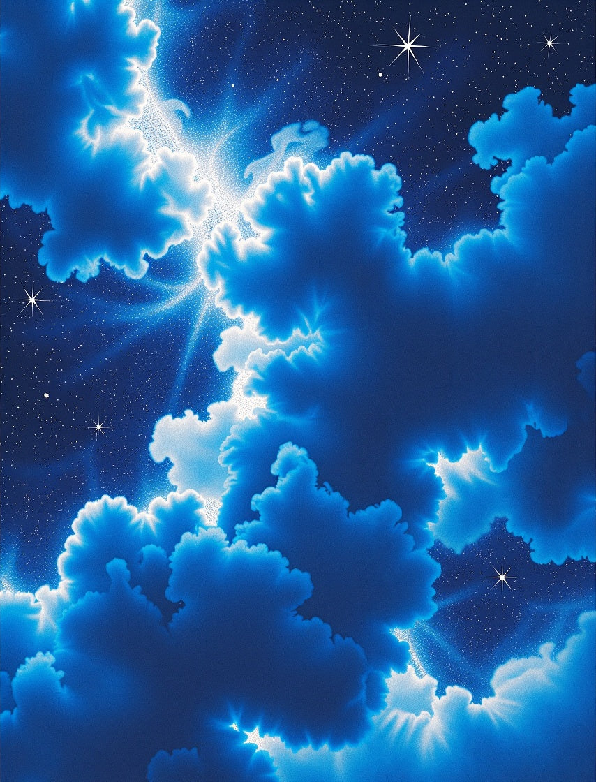 Ethereal Blue Cloudscape Starry Night Artwork Rug