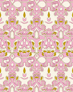 Pink Gold Ornate Scroll Pattern Rug