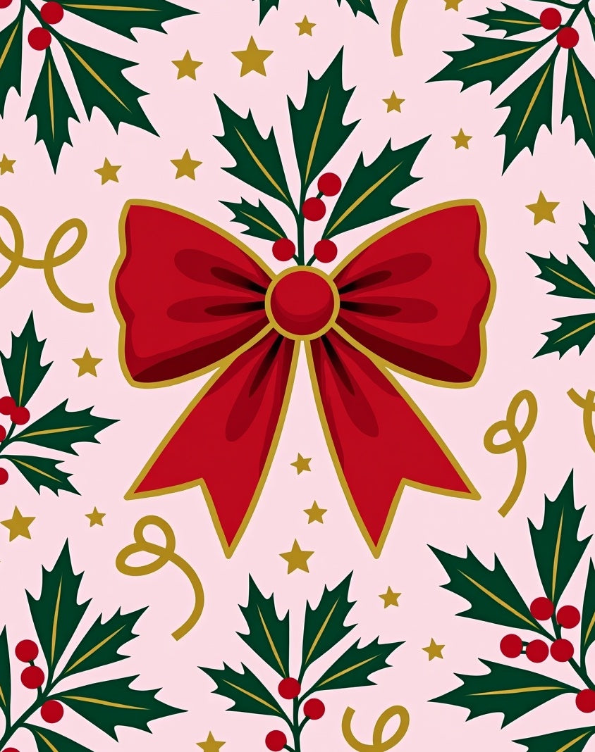 Festive Red Holly Bow Stars Rug