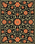 Coral Orange Floral Black Garden Rug